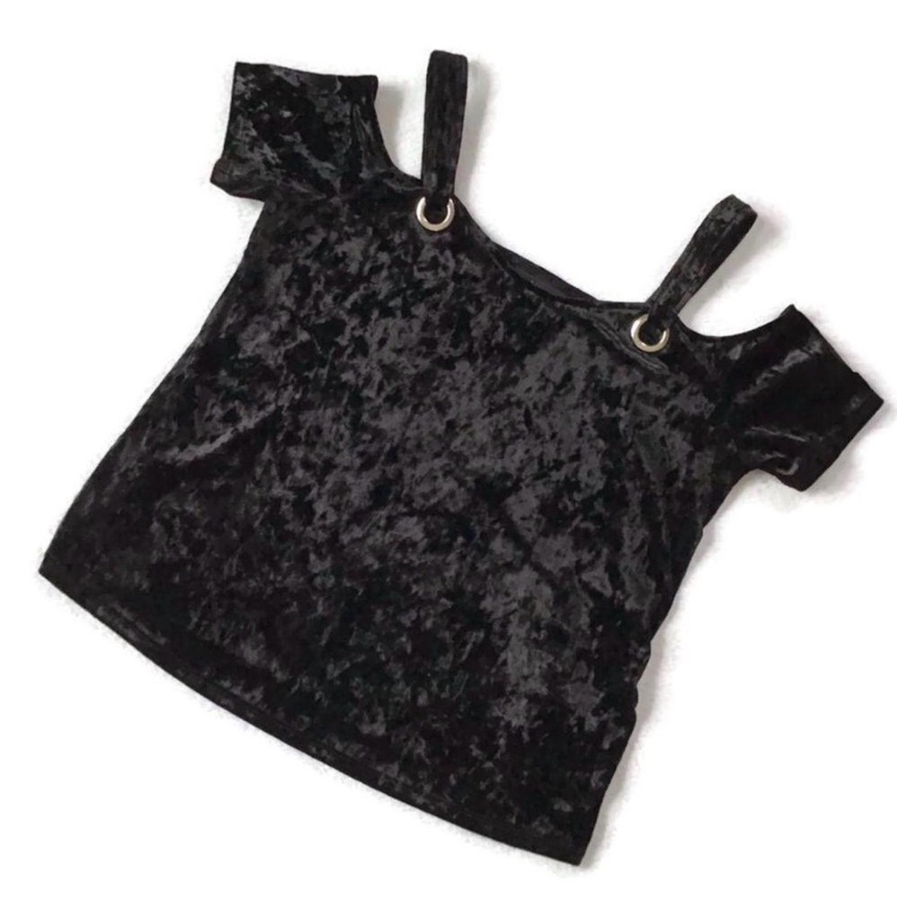 Rock & Republic Black Metallic Mayhem Velvet Top Large